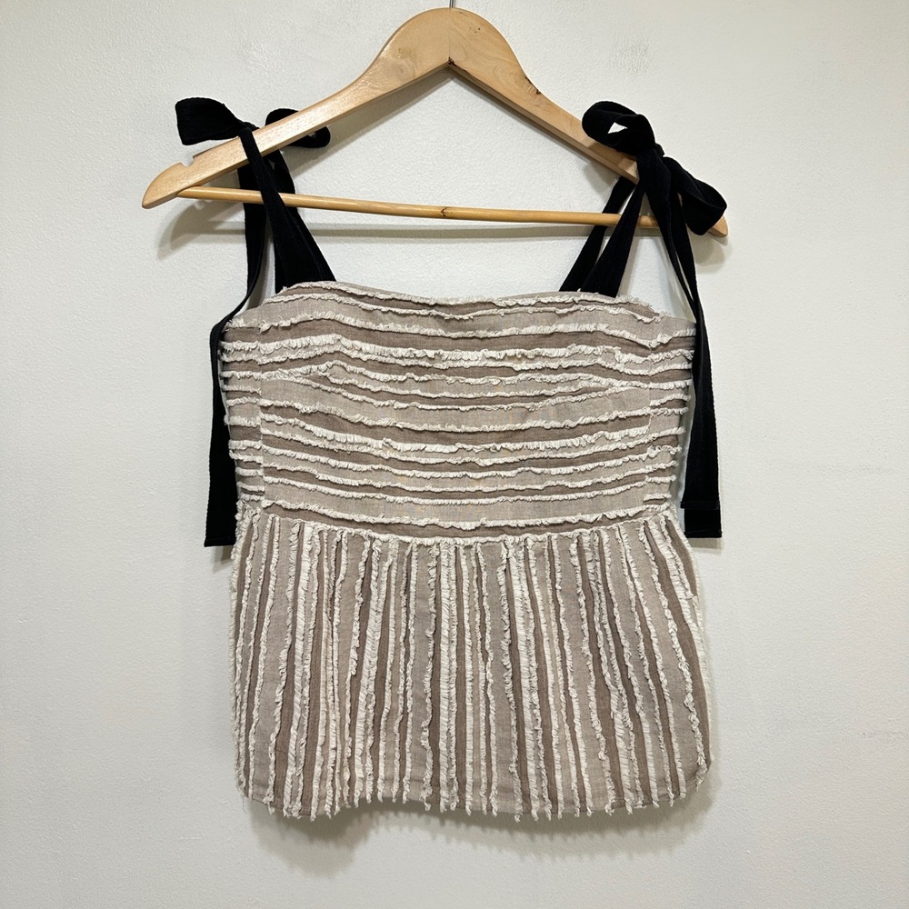 Anthropologie Maeve Peplum Tank Top Womens Small Tan Tie Shoulder Boho Vacation